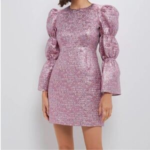 Glamorous Pink Metallic Long Sleeve Dress